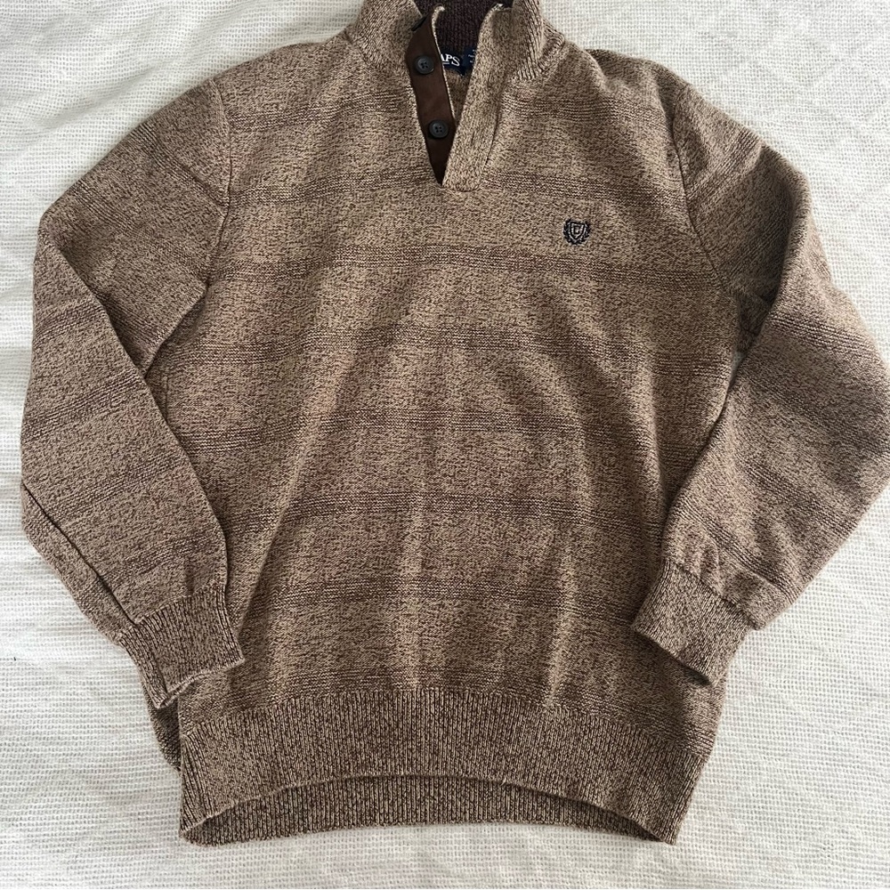 Mens Brown chaps Sweater size medium 100% cotton striped Gorpcore grandpa preppy